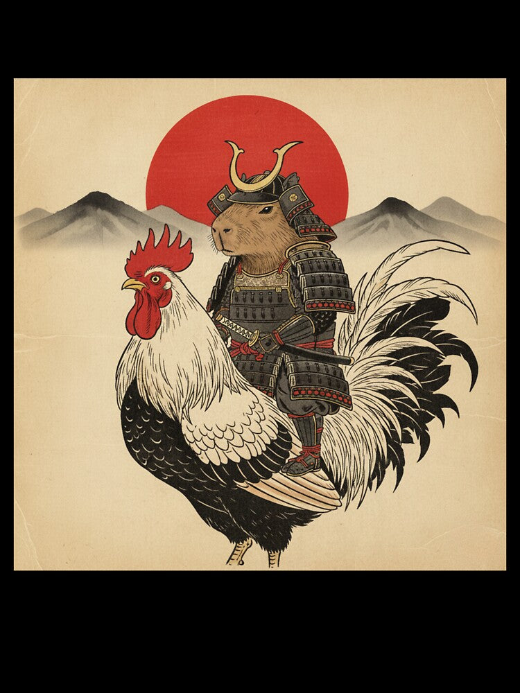 Samurai Capybara Riding Rooster T-Shirt, Japanese Ukiyoe Animal Art Gift, Funny Samurai Animal by sinkedink