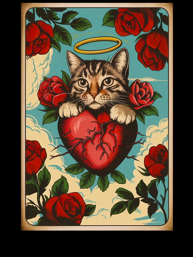 Vintage Cat, Heart and Roses. by Angry Swan Designs T-Shirts, Hoodie, Sweatshirt | BlankRebels.com (Image 3)