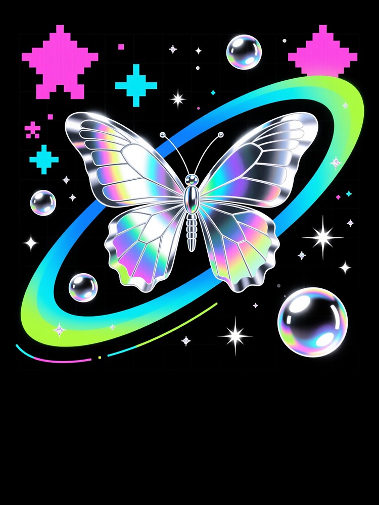 Neo Y2K Aesthetic Chrome Holographic Neon Digital Art by PillowShop ⭐⭐⭐⭐⭐ T-Shirts, Hoodie, Sweatshirt (Image 3)