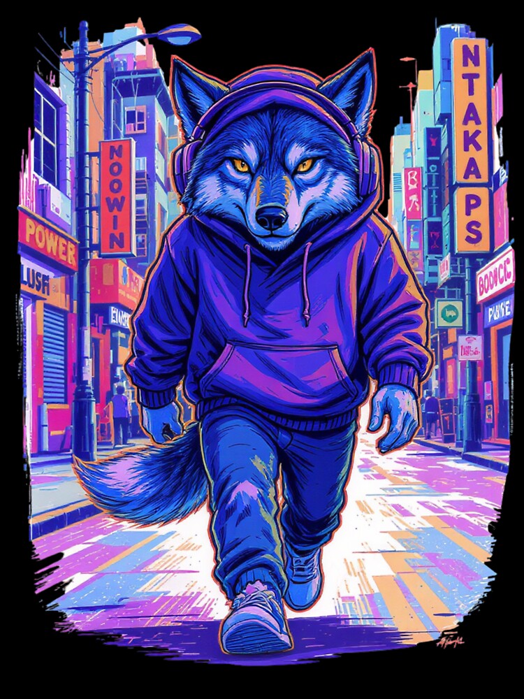 Urban Wolf in Hoodie with Headphones | Cool Streetwear Wolf Cartoon by ColorSplash123 T-Shirts, Sweatshirt (Image 3)