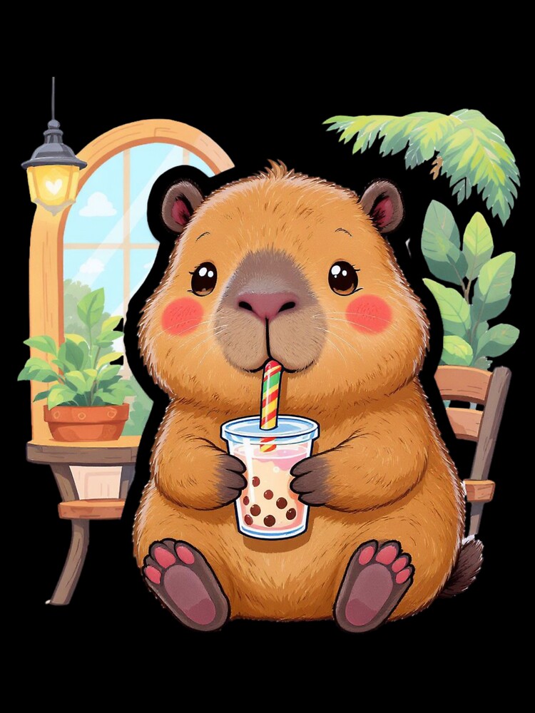 Capybara Bubble Tea Bliss: Cute Capy Sipping Boba Milk Tea by HappySproutArt T-Shirts, Hoodie, Sweatshirt (Image 3)