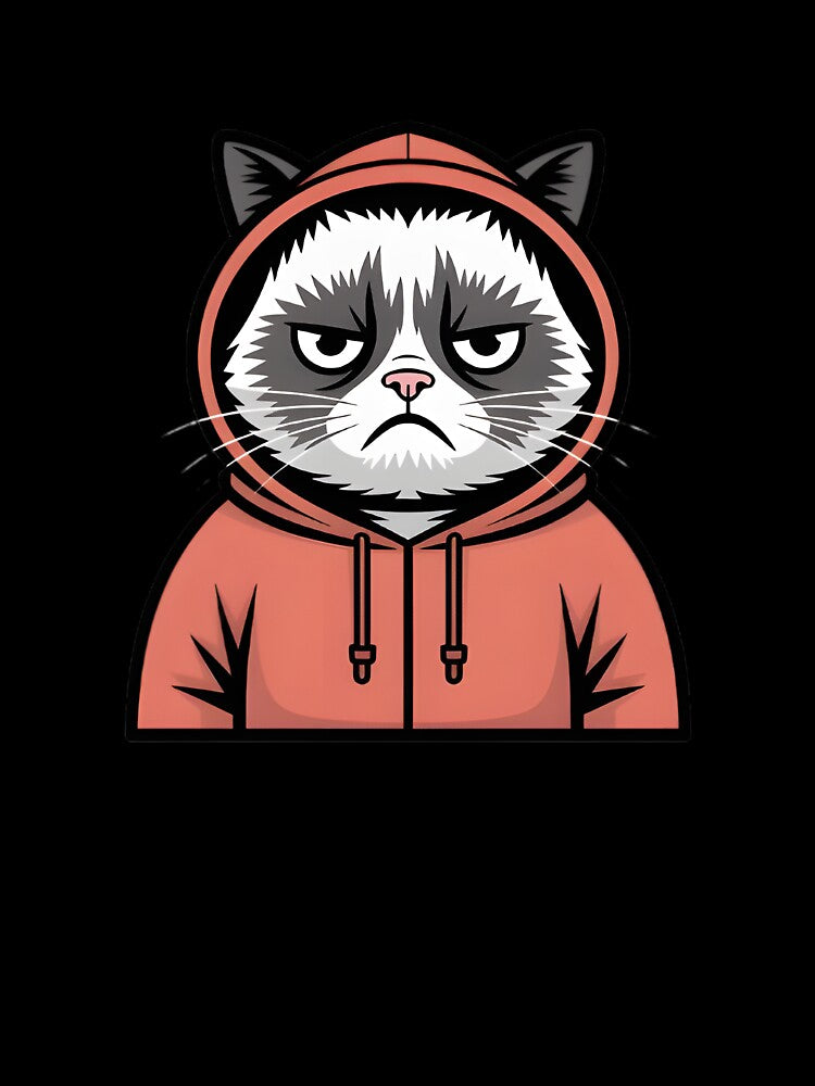 Grumpy Cat in Red Hoodie – Cute Funny Cartoon T-Shirt Design by GraphGUY Sweatshirt | BlankRebels.com (Image 3)
