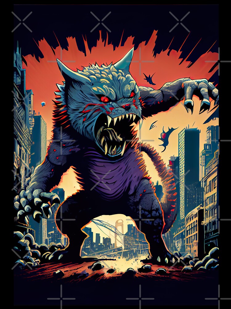 Giant Angry blue Cat attacking a city by KoolArtDistrict