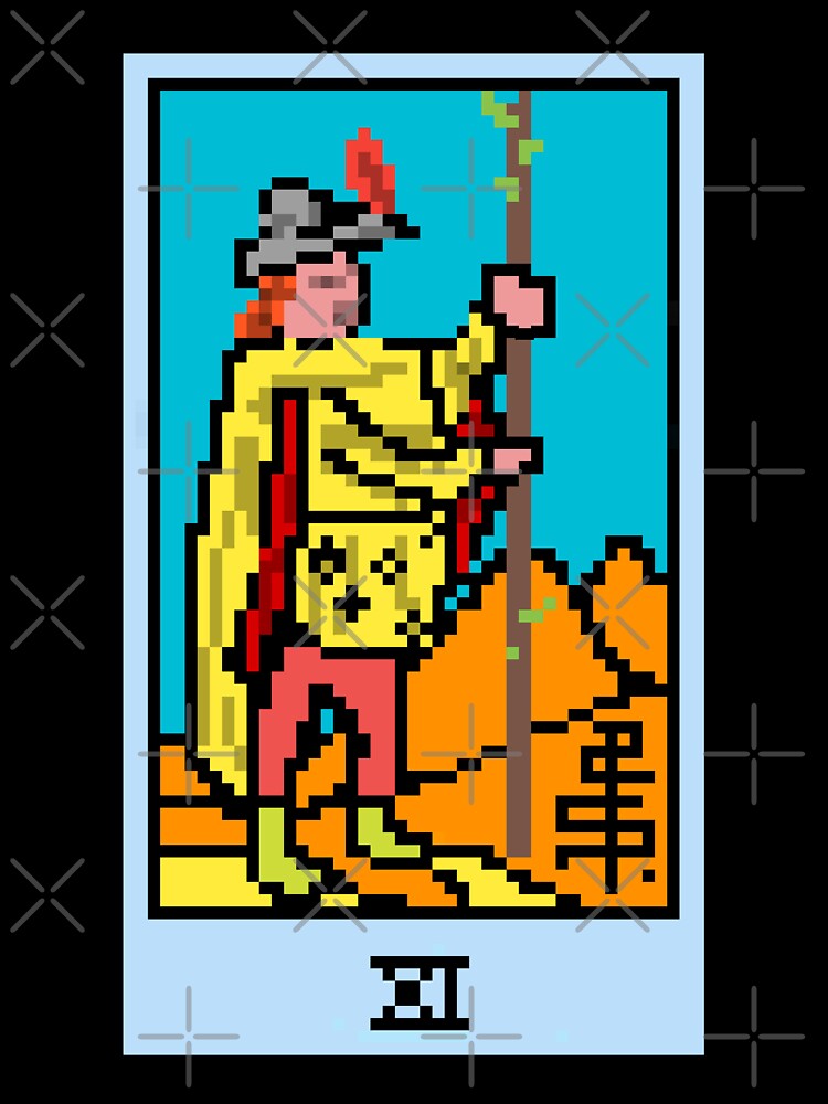 Wait, is this pixel art tarot? Yellow - Minor Arcana 'Page of Wands' (Design for T-shirt, stickers and other accessories) by Pixel Waite