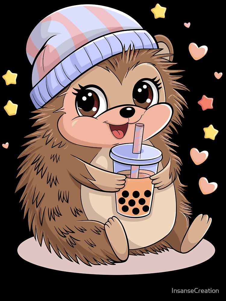 Cute Hedgehog Drinking Boba Tea by InsanseCreation T-Shirts, Hoodie, Sweatshirt | BlankRebels.com (Image 3)