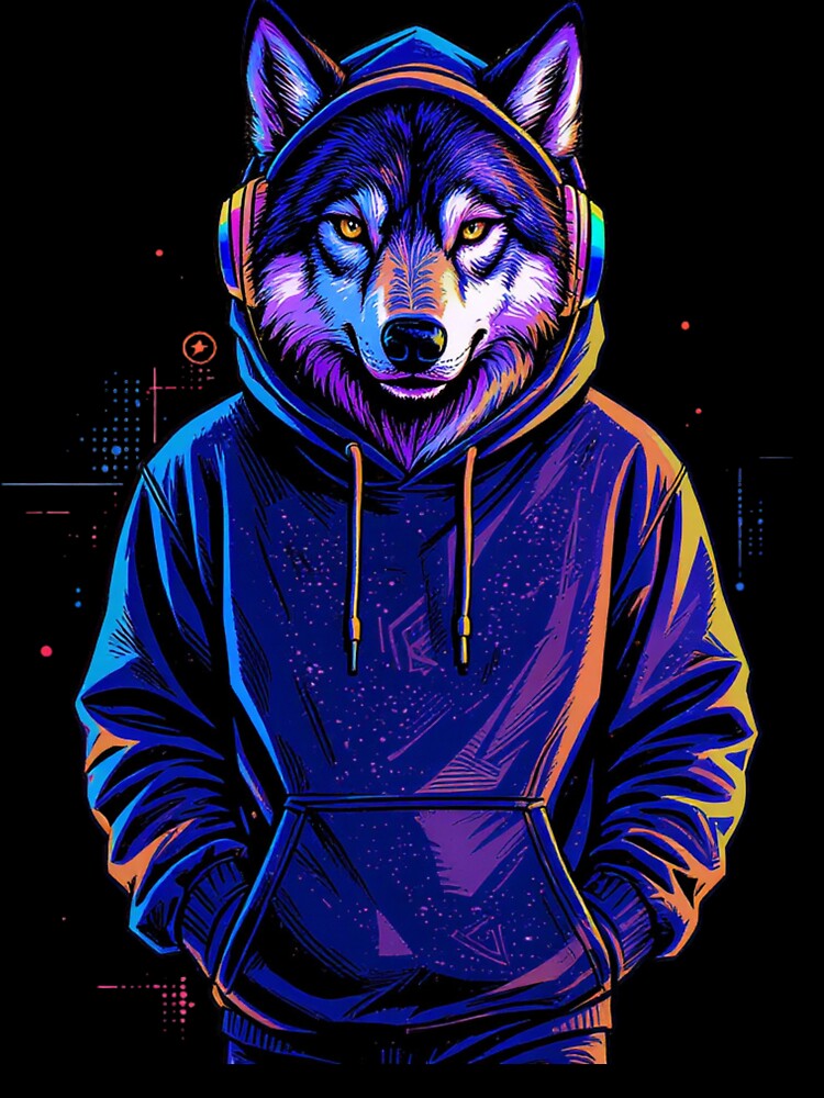 Urban Wolf with Headphones | On My Own Time Streetwear Wolf Art by ColorSplash123 T-Shirts, Hoodie, Sweatshirt (Image 3)