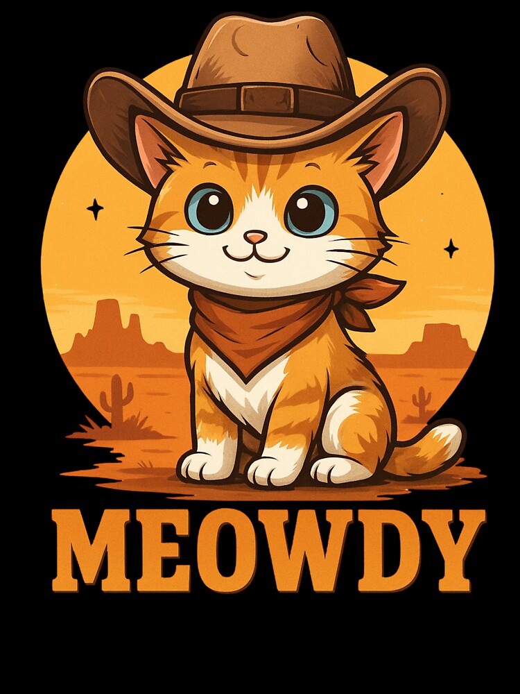 Meowdy Cat Cowboy, Funny Hat Vintage Wild West Western Cat Crewneck by Masaw T-Shirts, Hoodie, Sweatshirt (Image 3)