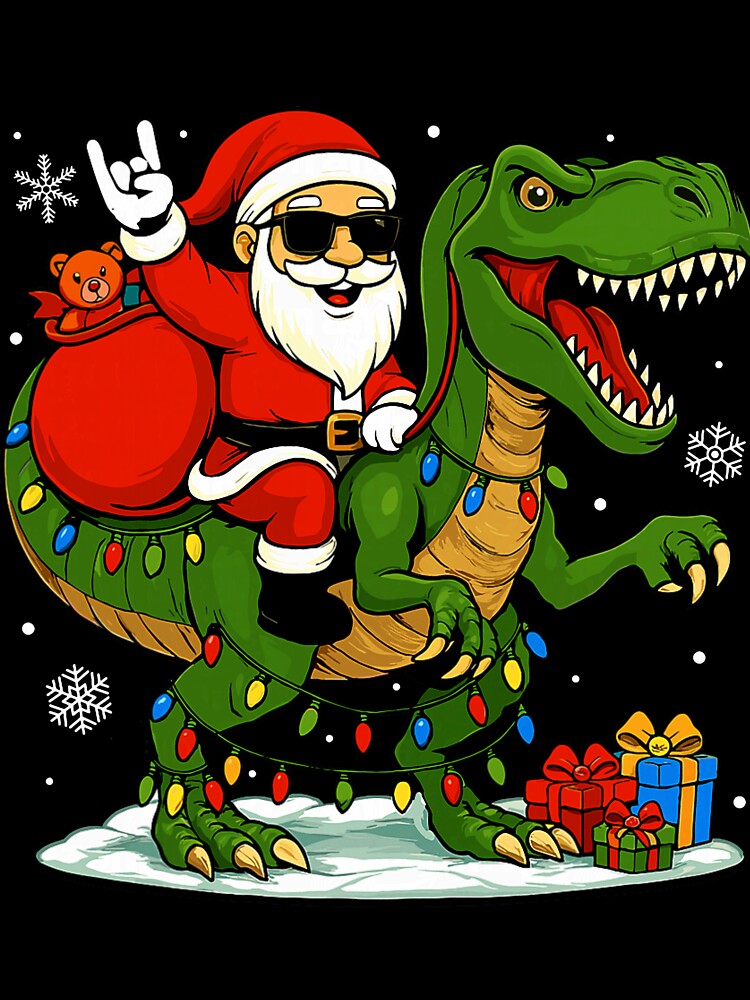 Santa Riding Dinosaur Bright Festive Christmas Scene by khdmalakarak T-Shirts, Hoodie, Sweatshirt | BlankRebels.com (Image 3)