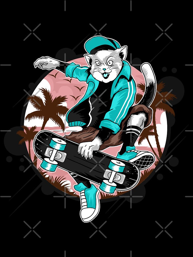 Fierce cat on skateboard in cyan by urban-color T-Shirts, Hoodie, Sweatshirt | BlankRebels.com (Image 3)