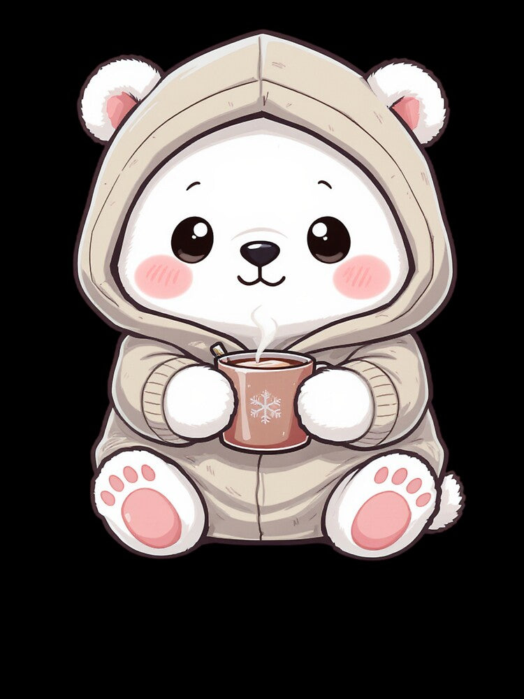 Cute Kawaii Polar Bear with Hot Chocolate | Cozy Winter Chibi Bear by ColorSplash123 T-Shirts, Hoodie, Sweatshirt (Image 3)