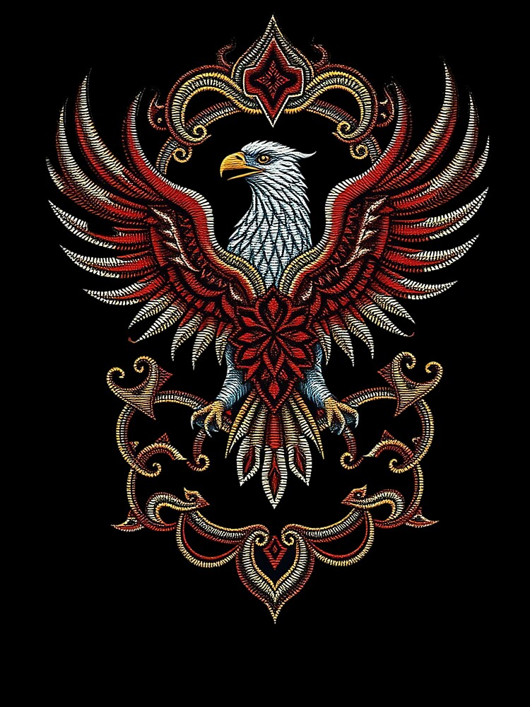Ornate Red and Gold Eagle Embroidery Print for Apparel and Accessories by TheGaliyaStudio T-Shirts, Hoodie,... (Image 3)