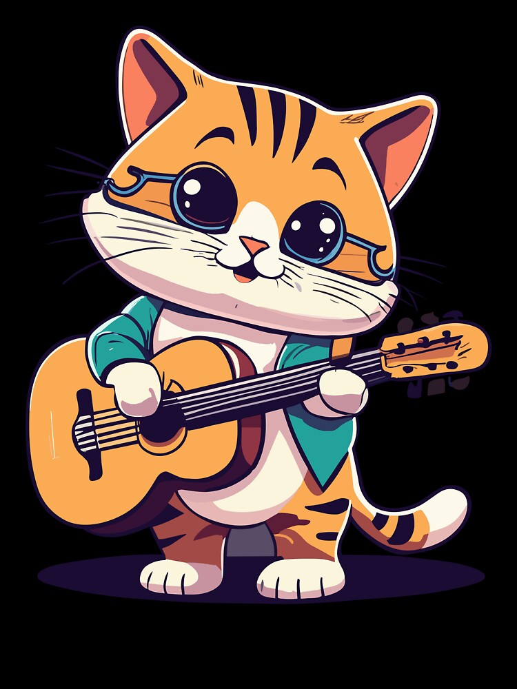 Cute Cat Playing Guitar Music T-shirt by KayanaStore Hoodie, Sweatshirt | BlankRebels.com (Image 3)