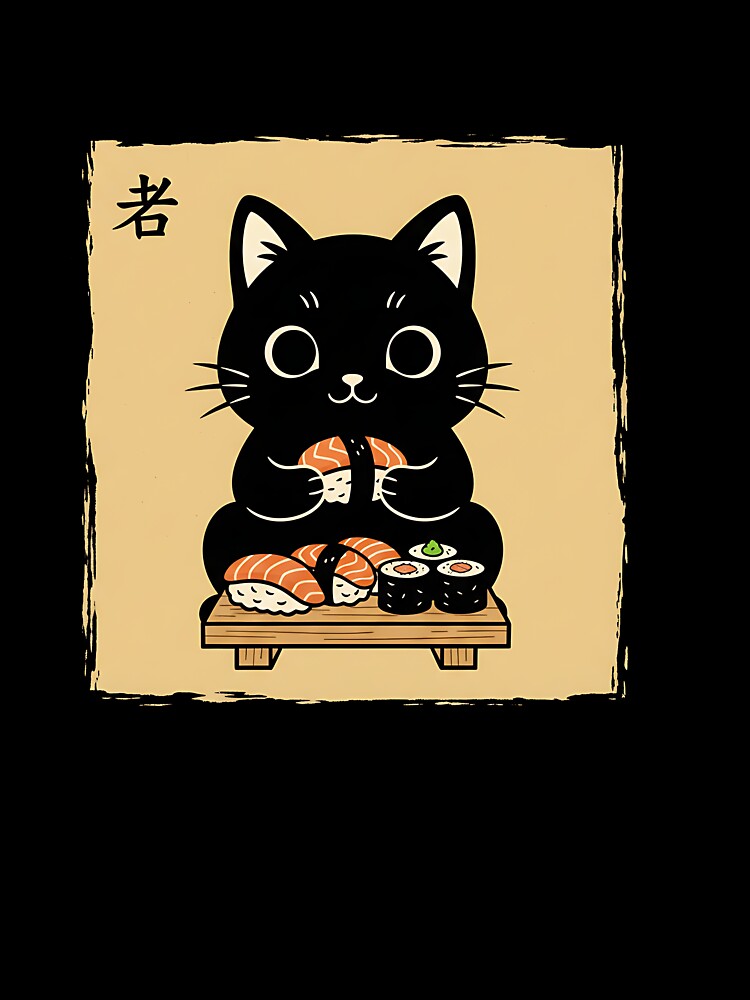 Cute Kawaii Black Cat Eating Sushi Funny Japanese Black Cat by yaginoie T-Shirts, Hoodie, Sweatshirt (Image 3)