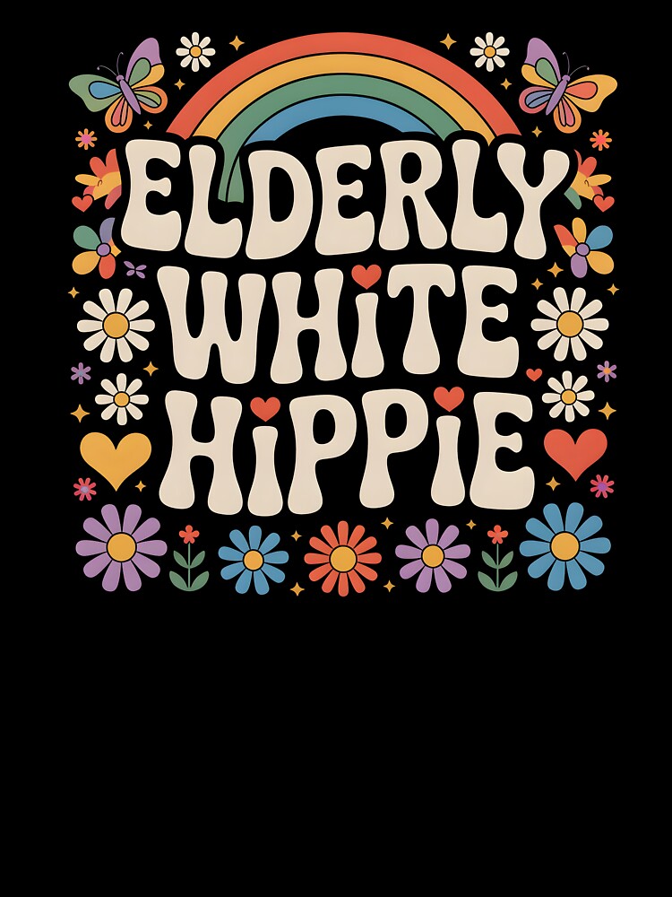 Elderly White Hippie Retro Rainbow Flowers Groovy Design by MissRasheedHam T-Shirts, Hoodie, Sweatshirt (Image 3)