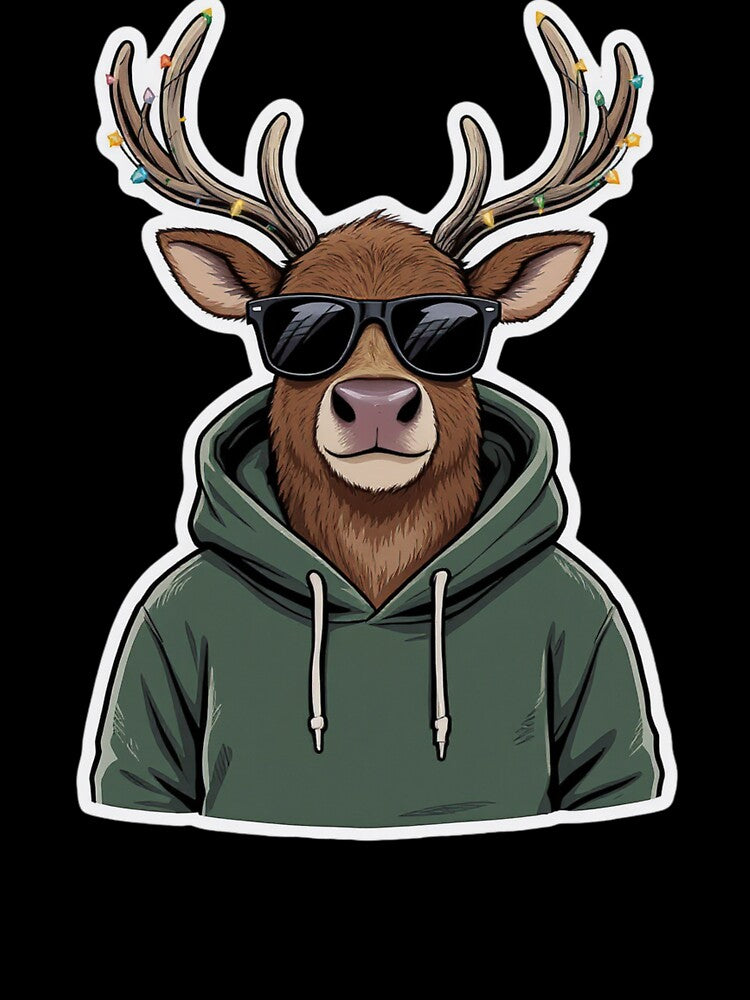 Cool Reindeer in Hoodie & Sunglasses | Funny Streetwear Christmas Design by ColorSplash123 T-Shirts, Sweatshirt (Image 3)