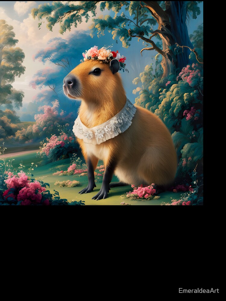 Regal Floral Lace Decorated Female Capybara Beauty Artwork Vintage Oil Painting T-Shirts, Hoodie, Sweatshirt