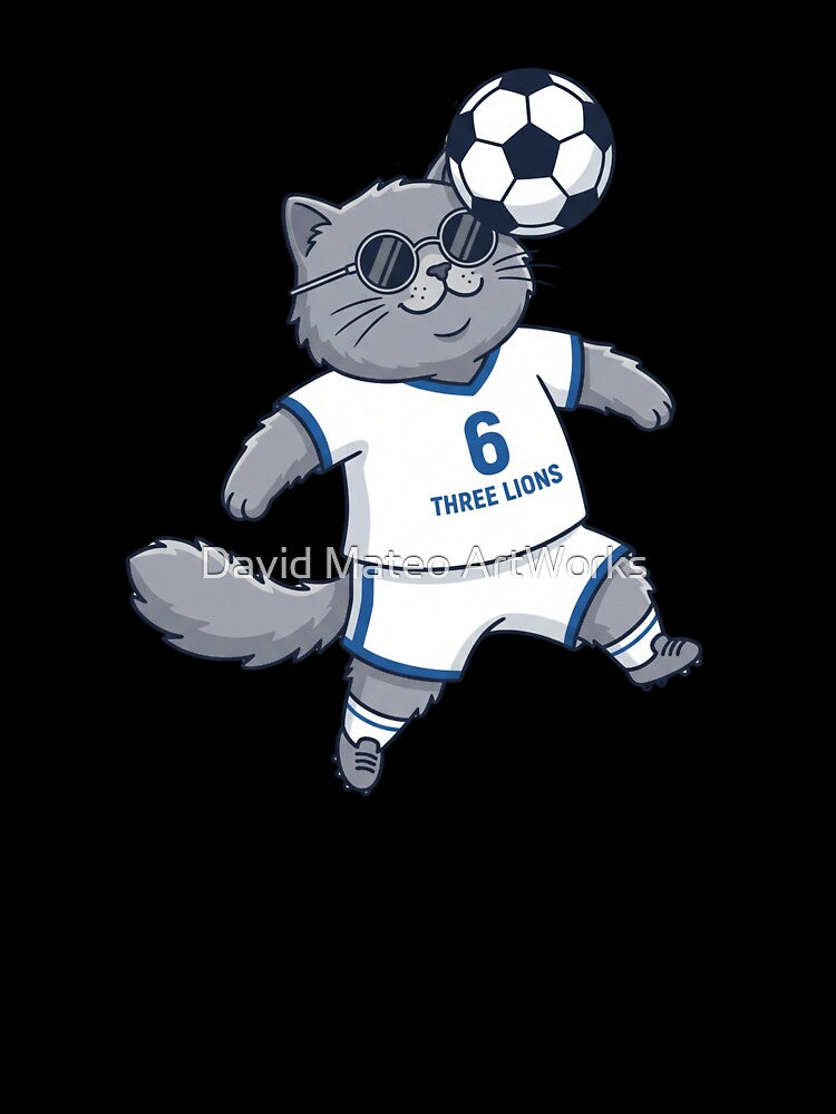 England Soccer Cat Header — Three Lions Number 6 Cartoon by David Mateo ArtWorks