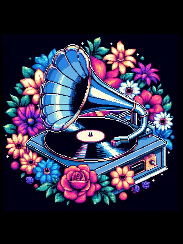 Gramophone Pixel Art Flowers Music T-Shirts, Hoodie, Sweatshirt