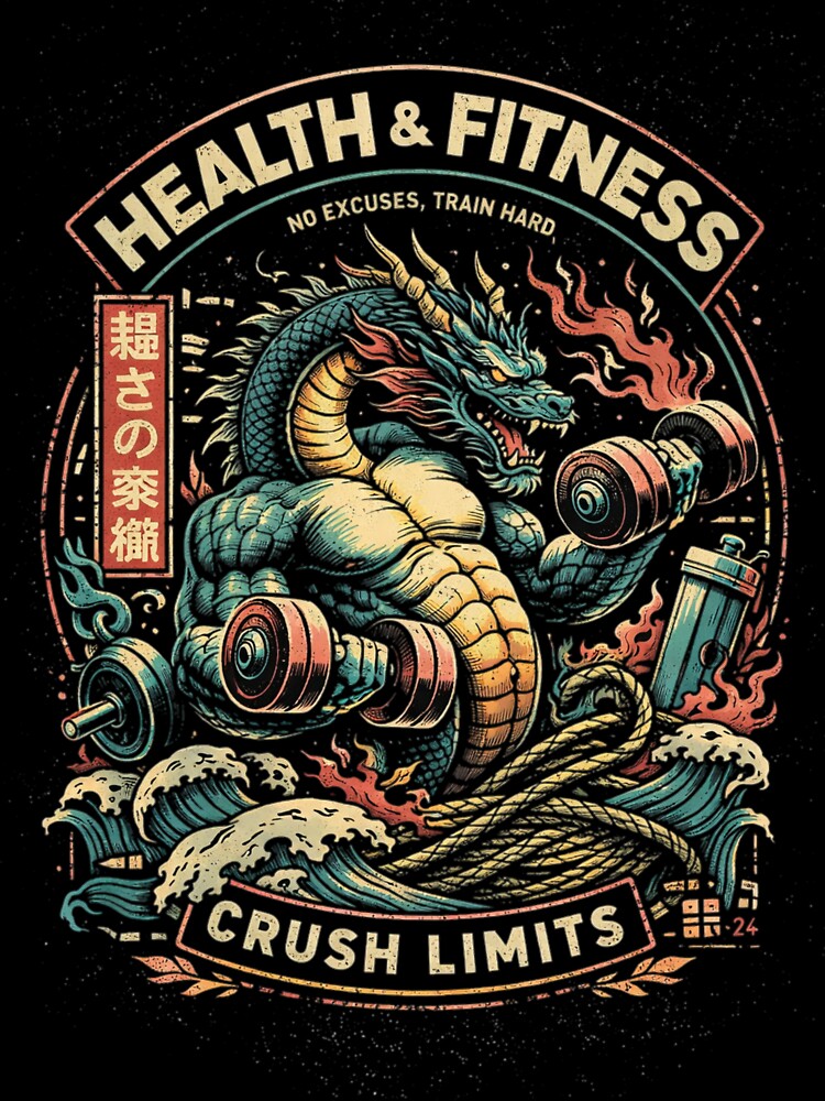 Health & Fitness Dragon Streetwear Shirt – Japanese Workout Art Hoodie Design by Stammstamp Sweatshirt (Image 3)