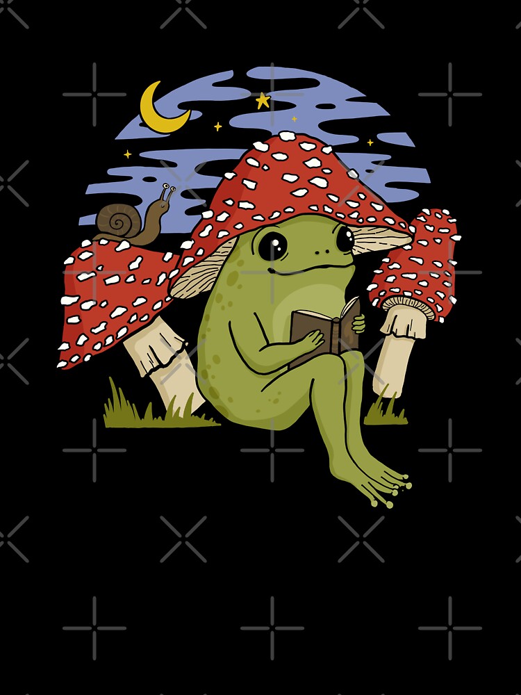Cute Cottagecore Frog in Mushroom Hat Reading a Book: A Goblincore Toad Bookworm with Snail and Toadstool... (Image 3)