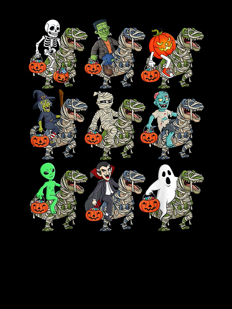 Halloween Skeleton Zombie Riding Mummy T Rex Vampire Boys by Spencerhowar T-Shirts, Hoodie, Sweatshirt (Image 3)