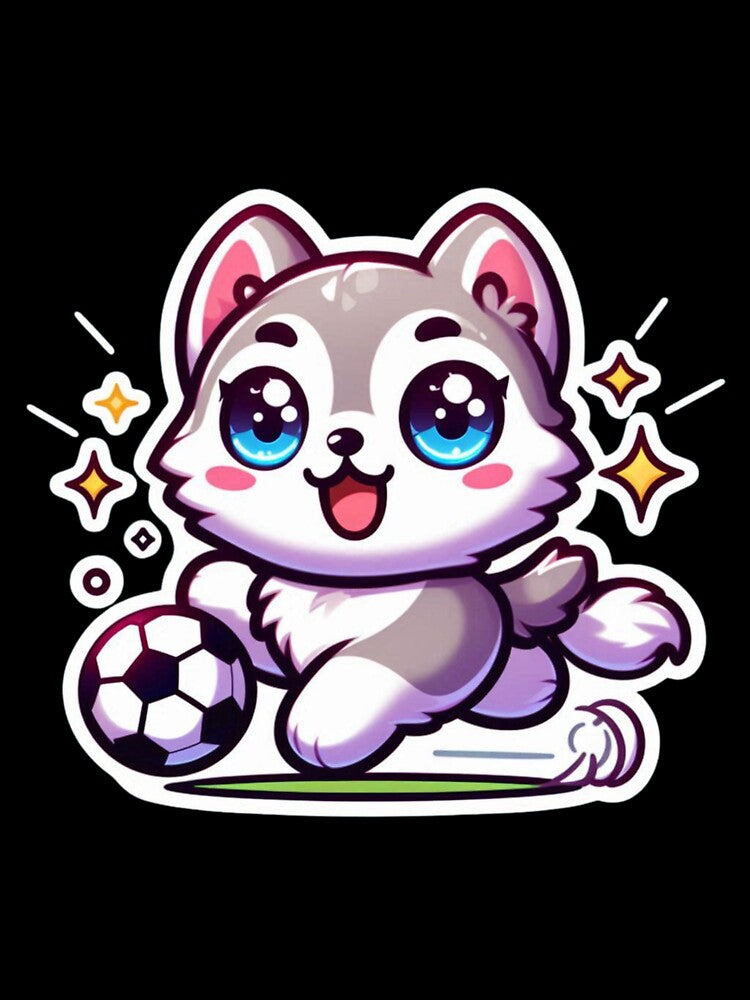 Cute Husky Playing Soccer Kawaii Sticker| Adorable Dog Football Design by carestazafeli