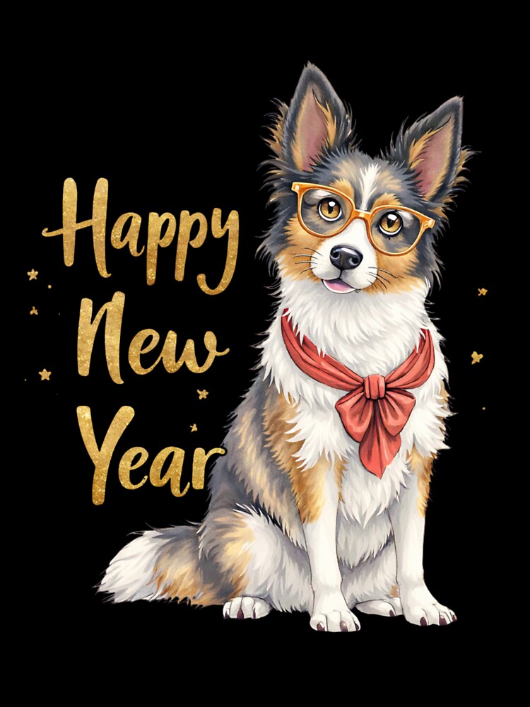 Happy New Year Dog Illustration – Cute Holiday New Year Art by FluffinCool T-Shirts, Hoodie, Sweatshirt (Image 3)