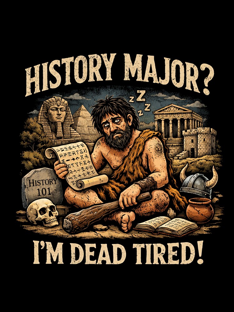 Funny History Major Shirt – “I’m Dead Tired” Caveman Meme Design | History Student Humor Gift by MDC-99