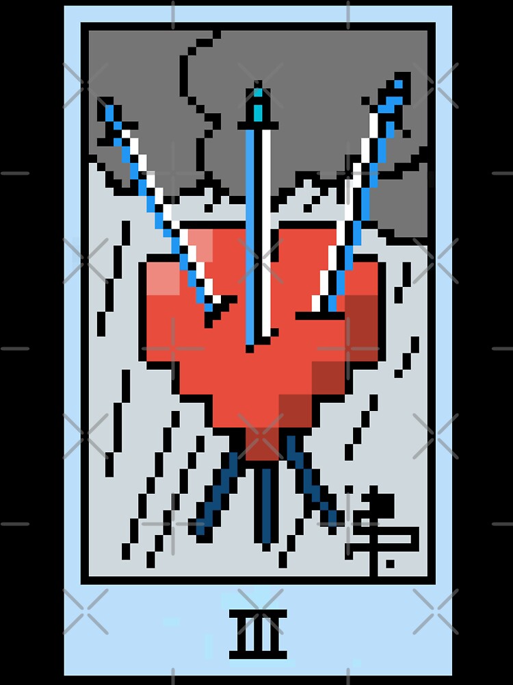 Wait, is this pixel art tarot? Green - Minor Arcana 'Three of Swords' (Design for T-shirt, stickers and other... (Image 3)