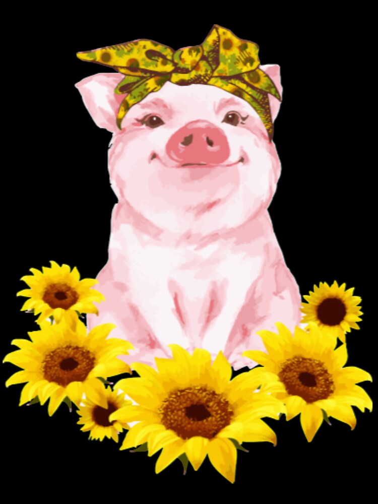 Sunflower T-Shirt Cute Pig and Bandana Sunflower For Girl Women Mom Pullover by SandraCherrylow Hoodie, Sweatshirt (Image 3)