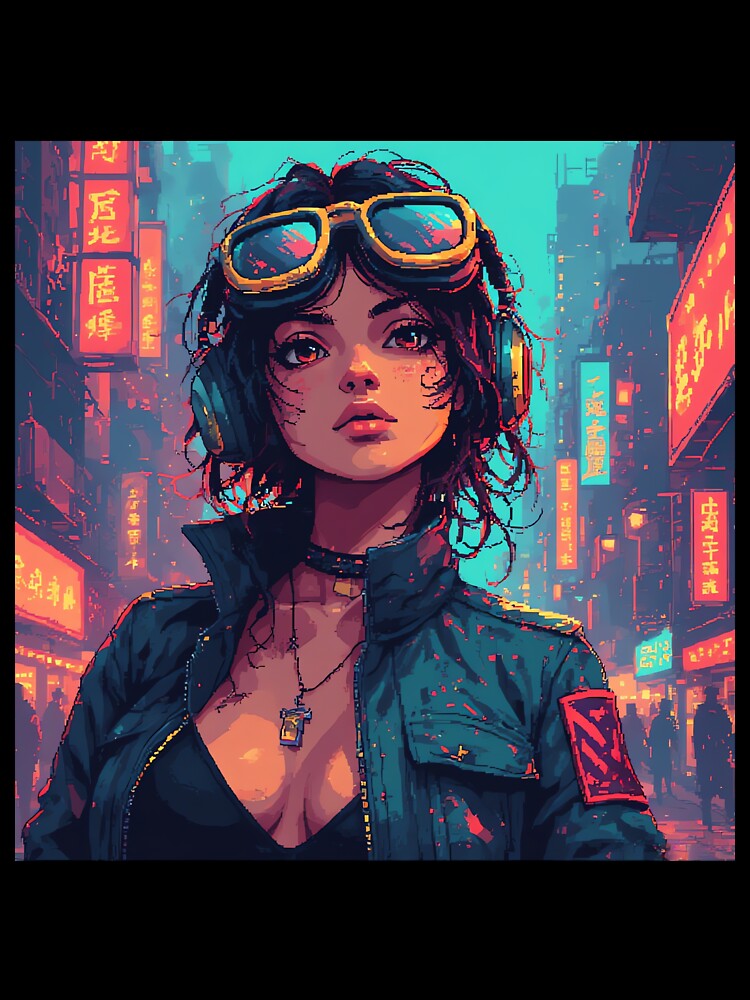 Retro Pixel Art Beautiful Girl In Cyberpunk by pexoboy T-Shirts, Hoodie, Sweatshirt | BlankRebels.com (Image 3)