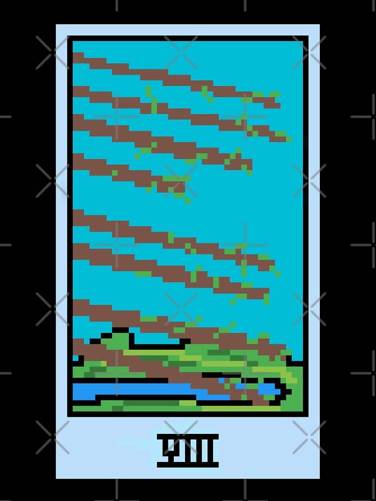 Wait, is this pixel art tarot? Yellow - Minor Arcana 'Eight of Wands' (Design for T-shirt, stickers and other... (Image 3)