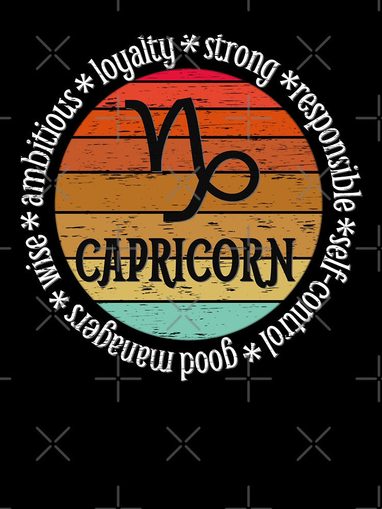 Capricorn,zodiac sign and lettering, sunset retro style by plastic2021 T-Shirts, Hoodie, Sweatshirt (Image 3)