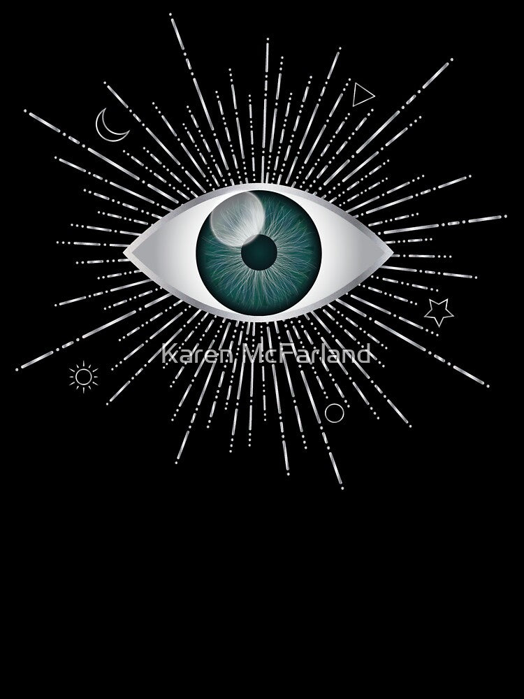 Teal Green Evil Eye Silver Eyelashes Sun Moon Star Triangle Circle Nazar Mati Protection Talisman by Karen... (Image 3)