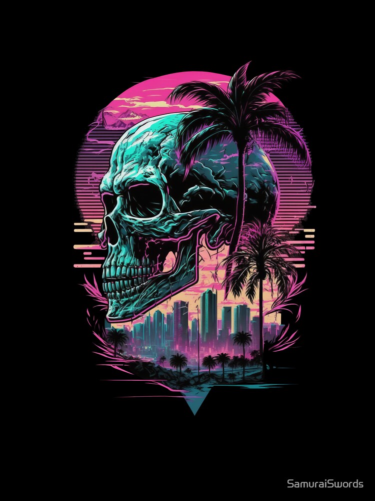 Chill Synthwave Skull Skyscraper Sunset T-Shirts, Hoodie, Sweatshirt