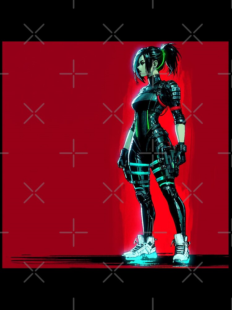 Cyberpunk Neon Girl Warrior, Red and Black by RESToRAPTOR T-Shirts, Hoodie, Sweatshirt | BlankRebels.com (Image 3)
