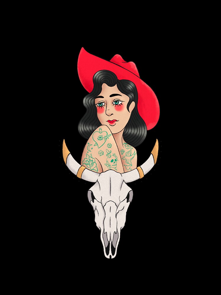 Cowgirl and Skull (Red Hat) by harona T-Shirts, Hoodie, Sweatshirt | BlankRebels.com (Image 3)