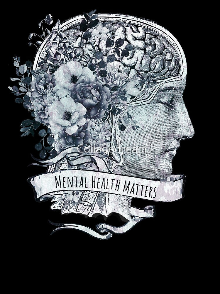 Brain blue anatomy floral mental health, brain psychology, Vintage style, mental health matters by Collagedream... (Image 3)