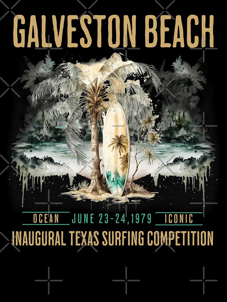 Retro Surfing, Vintage Galveston Beach Surfing Competition Design by OceanIconic