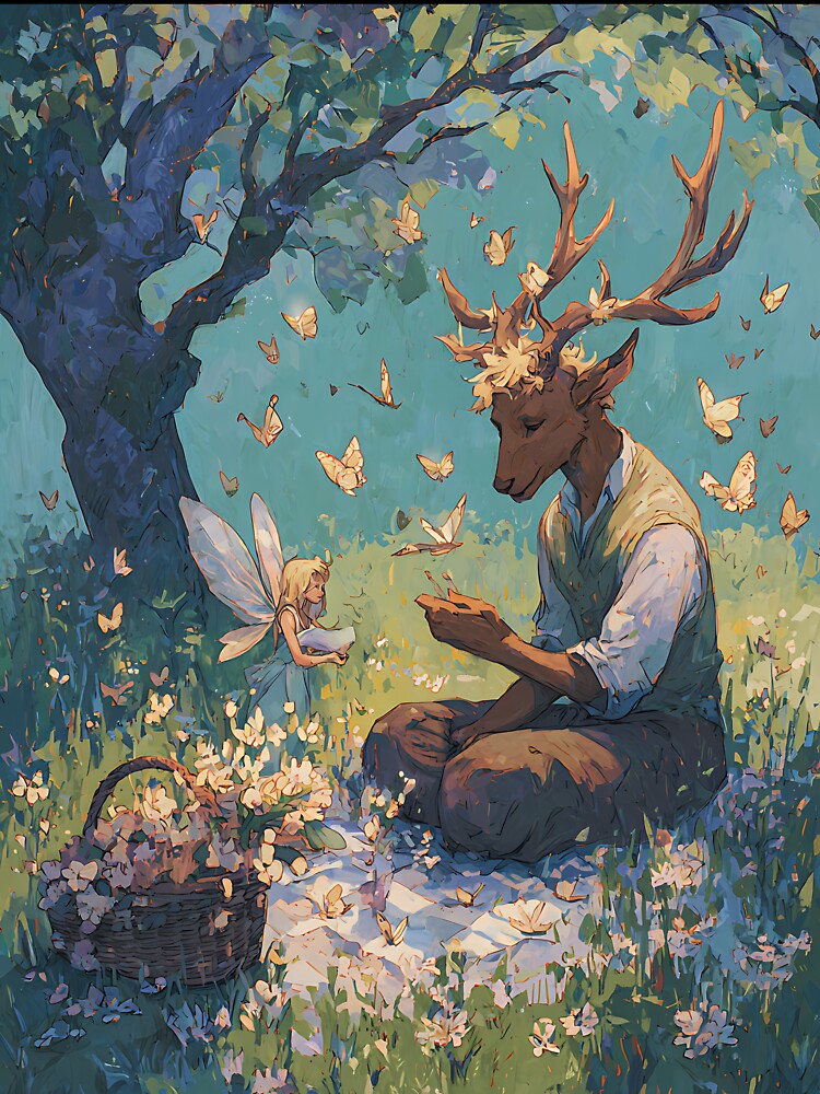 Cottagecore Art: Deer's Meadow Picnic by bapupa T-Shirts, Hoodie, Sweatshirt | BlankRebels.com (Image 3)