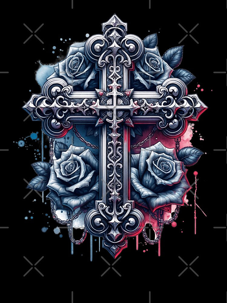 Gothic Rose Cross – Dark Ornate Floral Religious Art by TheInkRaven T-Shirts, Hoodie, Sweatshirt | BlankRebels.com (Image 3)