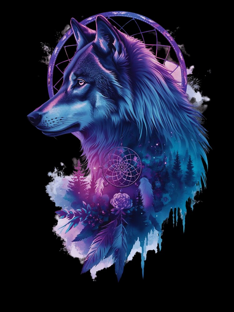 Lunar Wolf Spirit – Boho Dreamcatcher Mystical Artwork by funnyshop222 T-Shirts, Hoodie, Sweatshirt (Image 3)