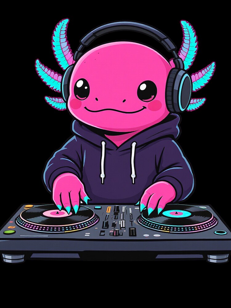DJ Axolotl – Cool Music Mixing Aesthetic Illustration by ColorSplash123 T-Shirts, Hoodie, Sweatshirt (Image 3)