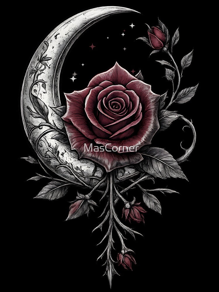 Gothic Rose Crescent Moon Dark Floral Art by MasCorner T-Shirts, Hoodie, Sweatshirt | BlankRebels.com (Image 3)
