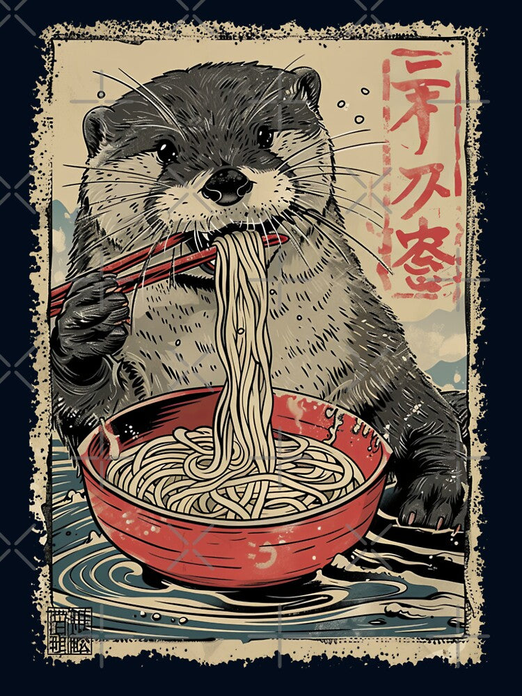 Otter Ramen Noodles – Kawaii Japanese Food Art T-Shirt by Gaviani Design Studio Hoodie, Sweatshirt (Image 2)