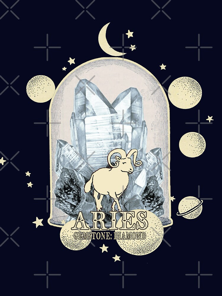 Aries Gemstone: Diamond crystal. Astral design. Black version by MINDTHECHERRY T-Shirts, Hoodie, Sweatshirt (Image 3)