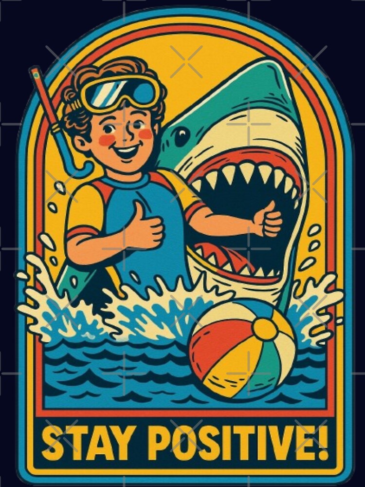 Retro Stay Positive Shark Adventure Art by My-Hoodies