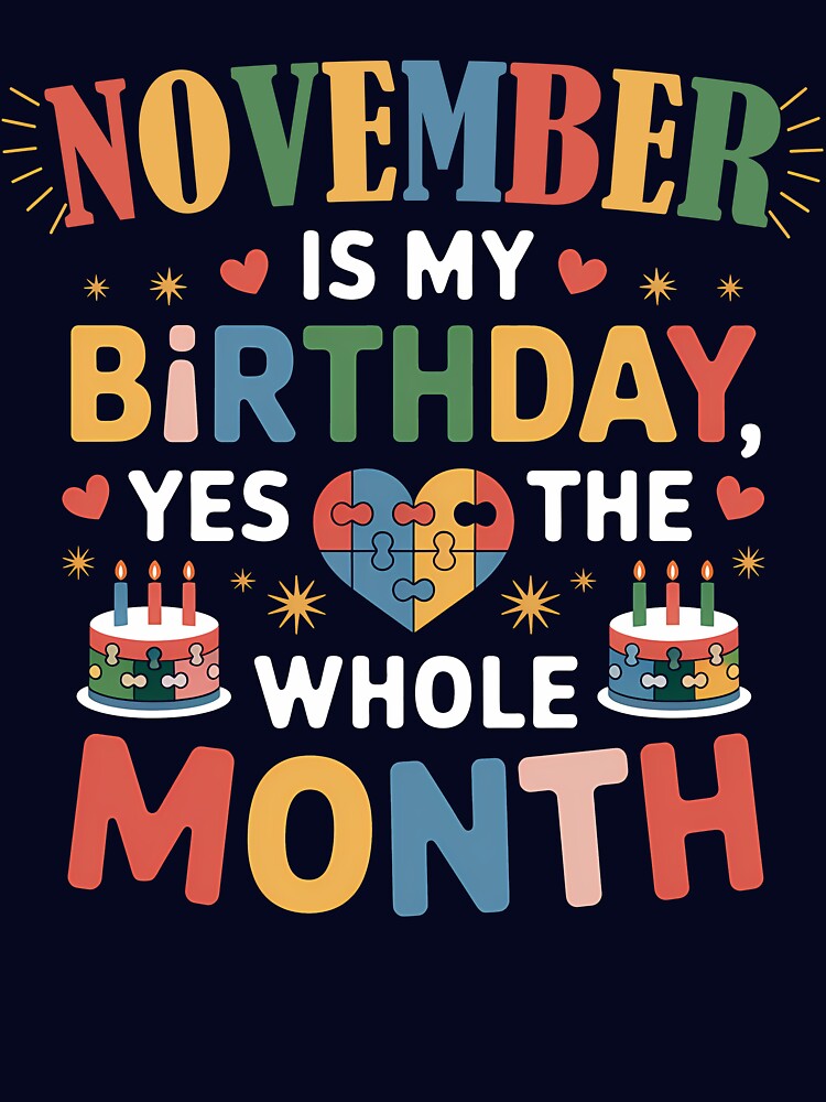 November Birthday Puzzle Heart Birthday Month Design by KristenosNehk T-Shirts, Hoodie, Sweatshirt (Image 3)