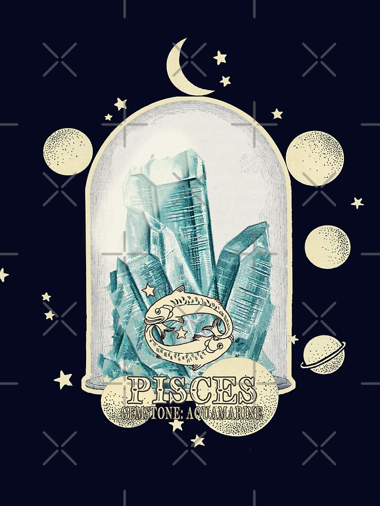 Pisces Gemstone: Aquamarine crystal. Astral design. Black version by MINDTHECHERRY T-Shirts, Hoodie, Sweatshirt (Image 3)