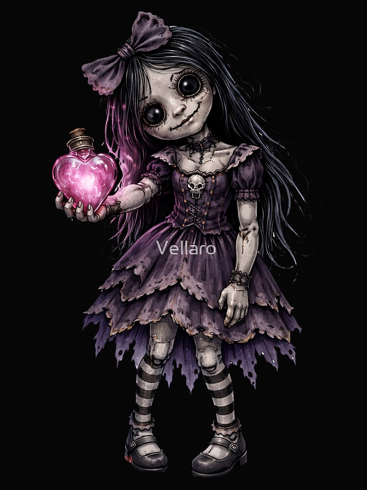 Gothic Doll Holding a Heart Potion by Vellaro T-Shirts, Hoodie, Sweatshirt | BlankRebels.com (Image 2)